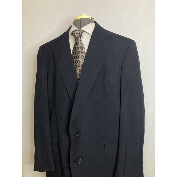 Mens Suit Jacket Blazer Sport Coat 46R 50" Navy Blue Stripe Wool USA Austin Reed - Picture 3 of 12